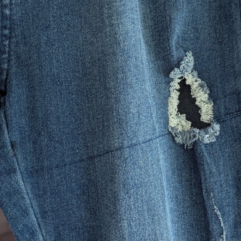 Kira Kira Large Denim Distressed Flare Bell Bottom blue jeans Bohemian Hippie - Picture 6 of 14